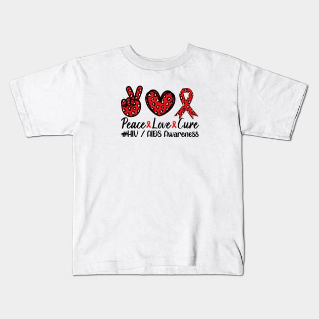 AIDS HIV Awareness Shirt, Leopard Peace Love Cure Kids T-Shirt by mcoshop